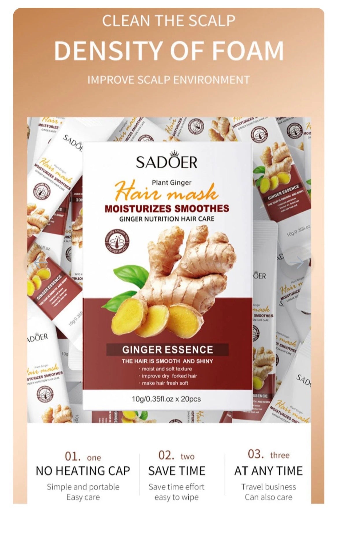 SADOER - Ginger Hair Mask Sachets 10g x 20pcs