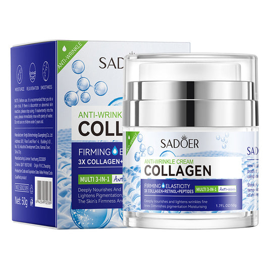 Sadoer anti-wrinkle collagen cream jar and packaging on a white background
