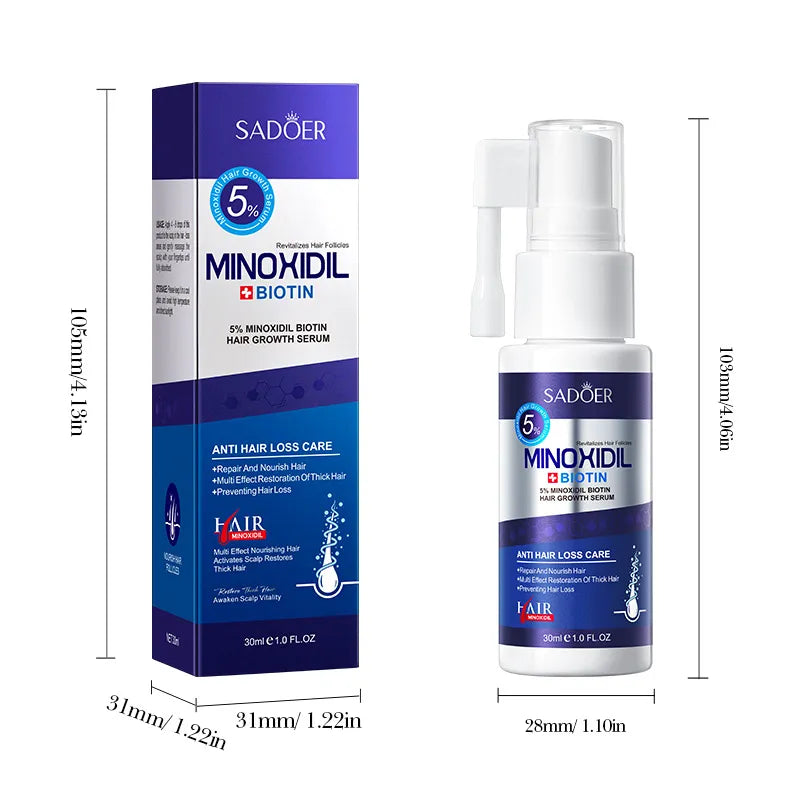 SADOER 5% Minoxidil Biotin Hair Growth Serum for Regrowth, 30ml