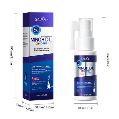 SADOER 5% Minoxidil Biotin Hair Growth Serum for Regrowth, 30ml