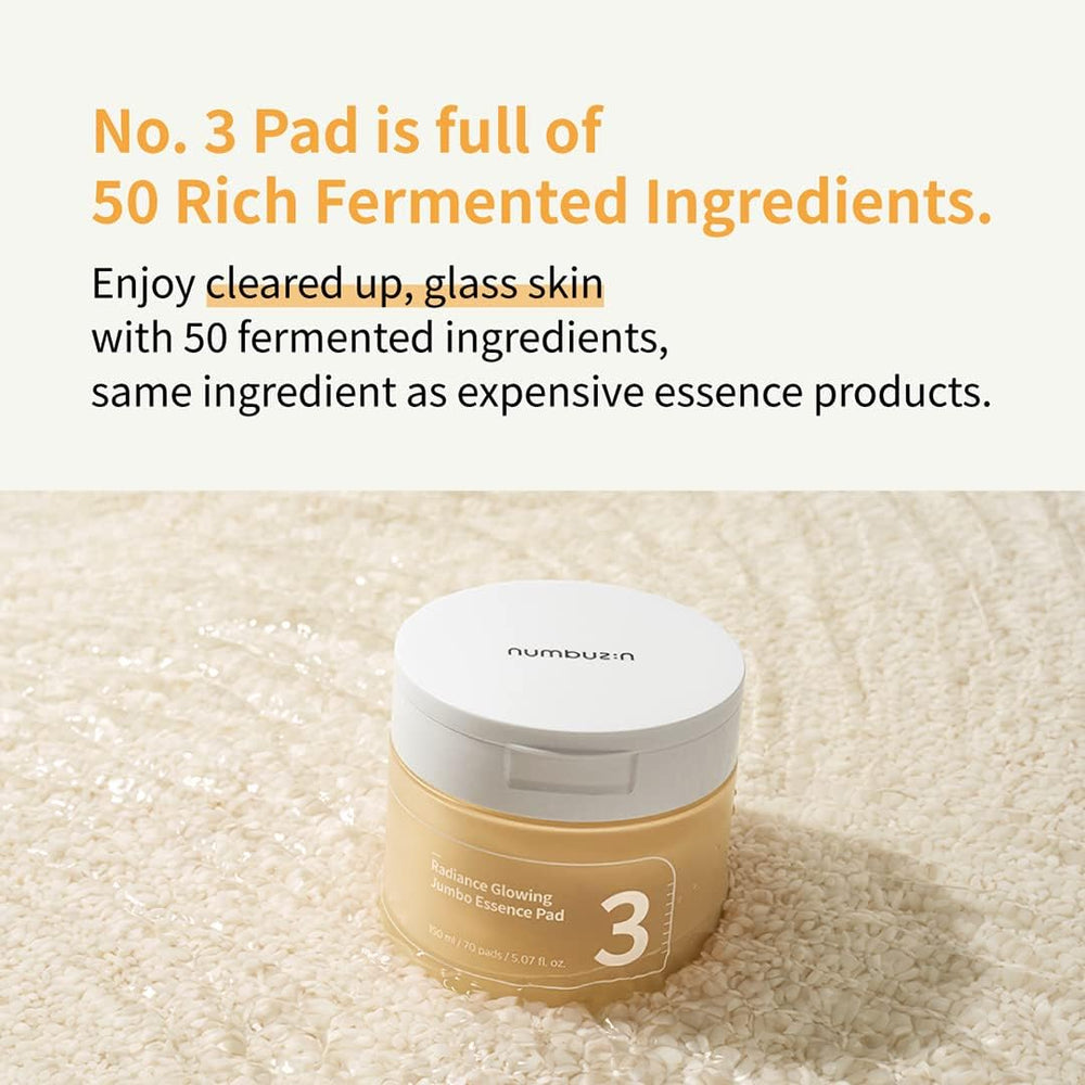 Numbuzin No.3 Radiance Glowing Jumbo Essence Pad 70 Sheets