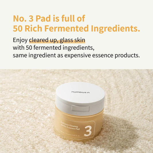 Numbuzin No.3 Radiance Glowing Jumbo Essence Pad 70 Sheets