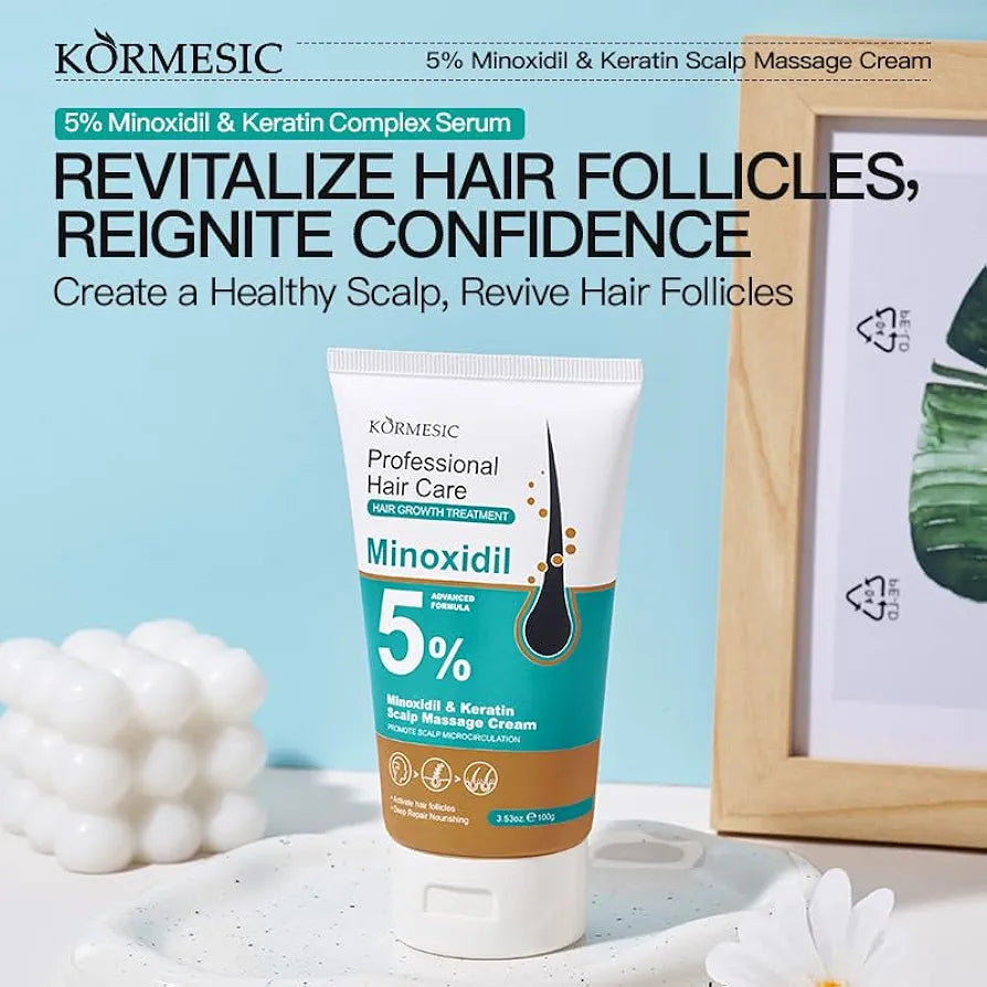 KORMESIC Hair Growth Treatment Scalp Massage Cream, 5% Minoxidil and Keratin, 100g