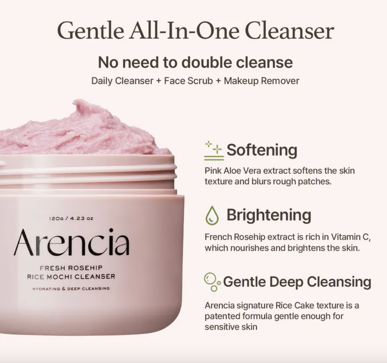 Arencia Fresh Rosehip Rice Mochi Cleanser 120g