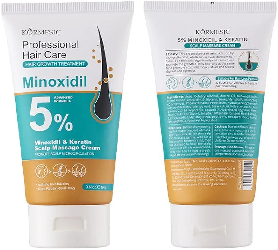 KORMESIC Hair Growth Treatment Scalp Massage Cream, 5% Minoxidil and Keratin, 100g