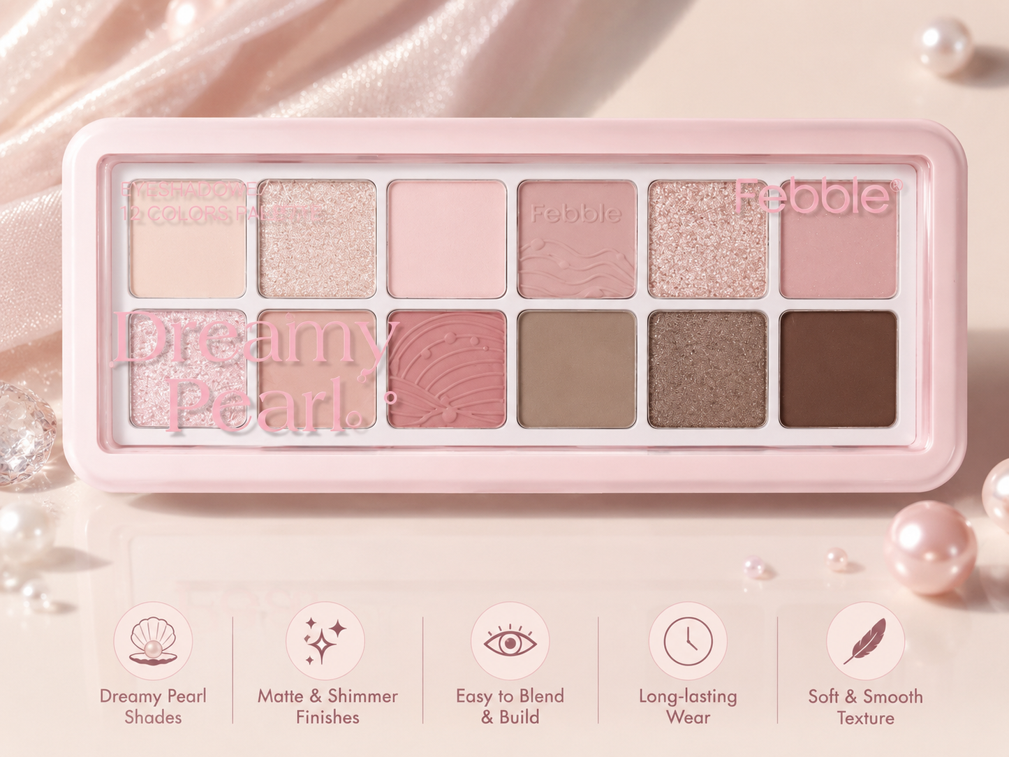 Febble - Crystal Dreamy - 12 Colour Palette - Airy Lightweight Pore-blurring 12.5g