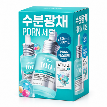 Anua 100+ PDRN + Hyaluron Serum Duo Pack [30ml x 2]+Sheet Mask