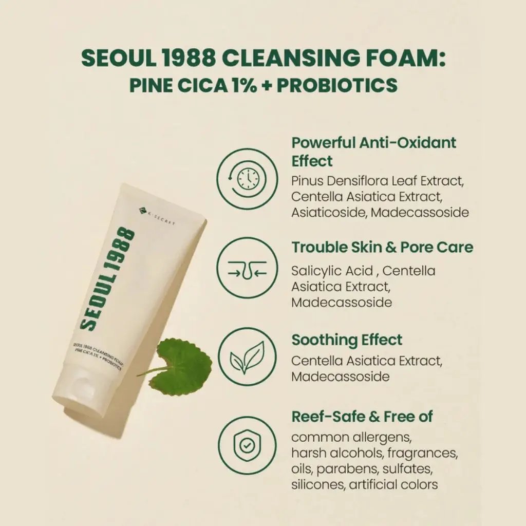 Seoul 1988 Cleansing Foam: Pine Cica 1% + Probiotics
