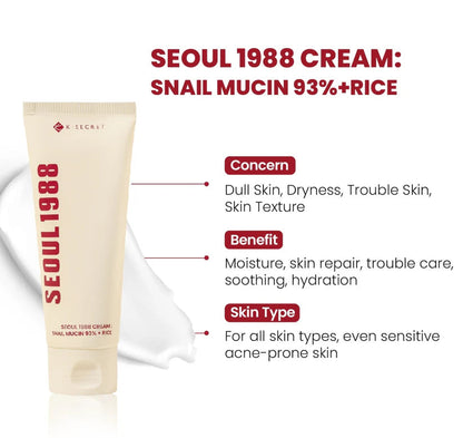 Seoul 1988 Cream: Snail Mucin 93% Rice 100ml