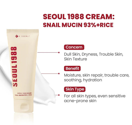 Seoul 1988 Cream: Snail Mucin 93% Rice 100ml