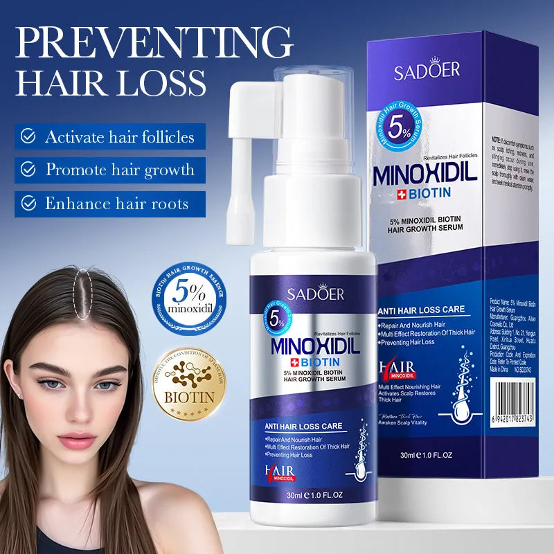 SADOER 5% Minoxidil Biotin Hair Growth Serum for Regrowth, 30ml
